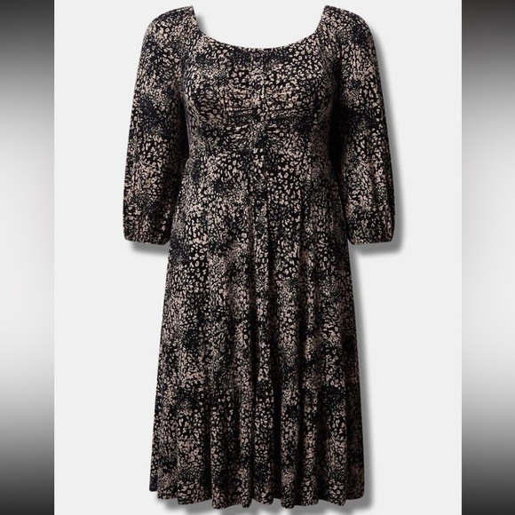 torrid Dresses & Skirts - Torrid Midi Dress Shirred Button Front Leopard Plus Size 1 1X Q2